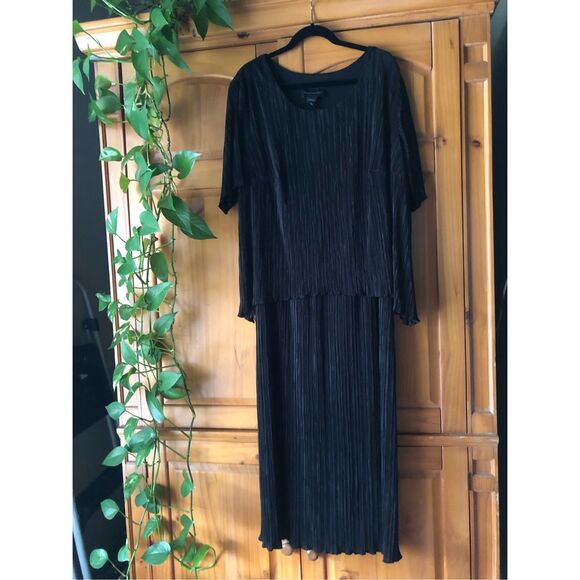 Vintage Connected Woman Black Ruffled Pleated Dress SZ 22W - Picture 5 of 13